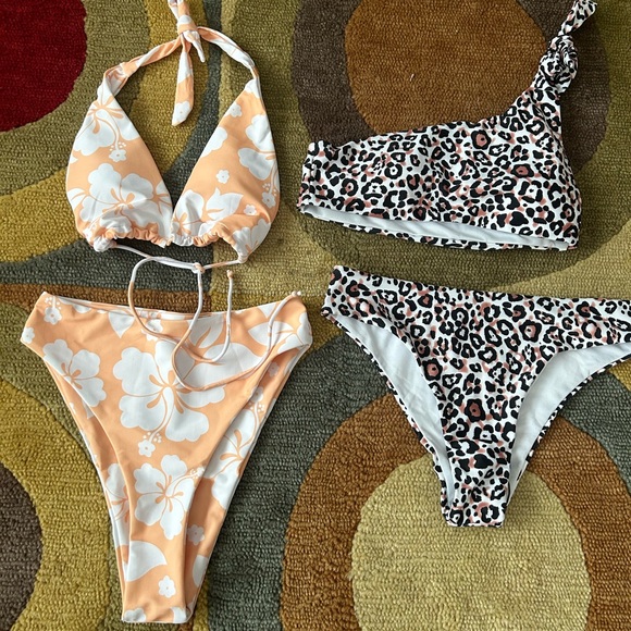 NWOT Shein Hibiscus Animal Print High Rise Cheeky Bikini Set of Two Size Small - Picture 1 of 9